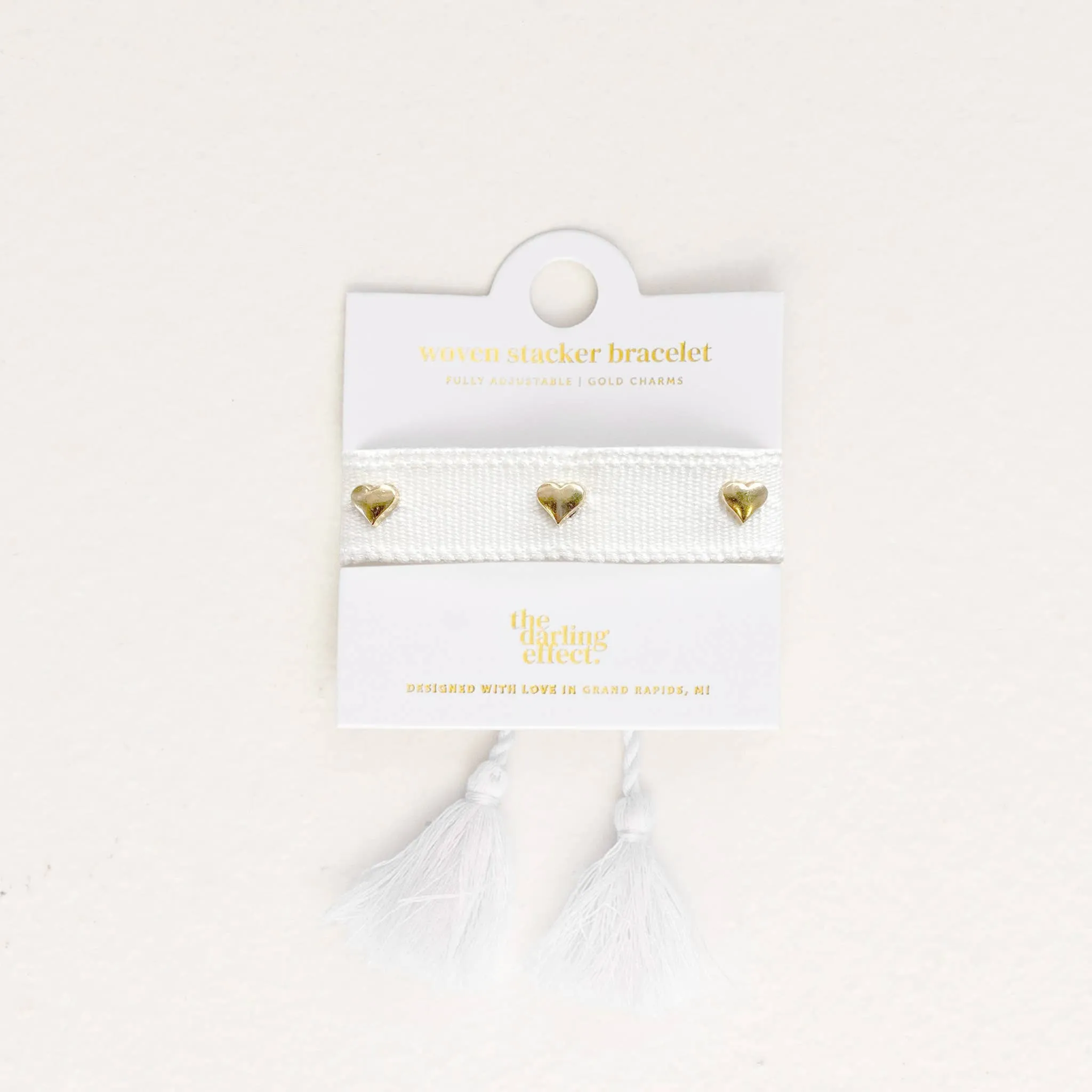 TDE White Woven Stacker Bracelet - Hearts