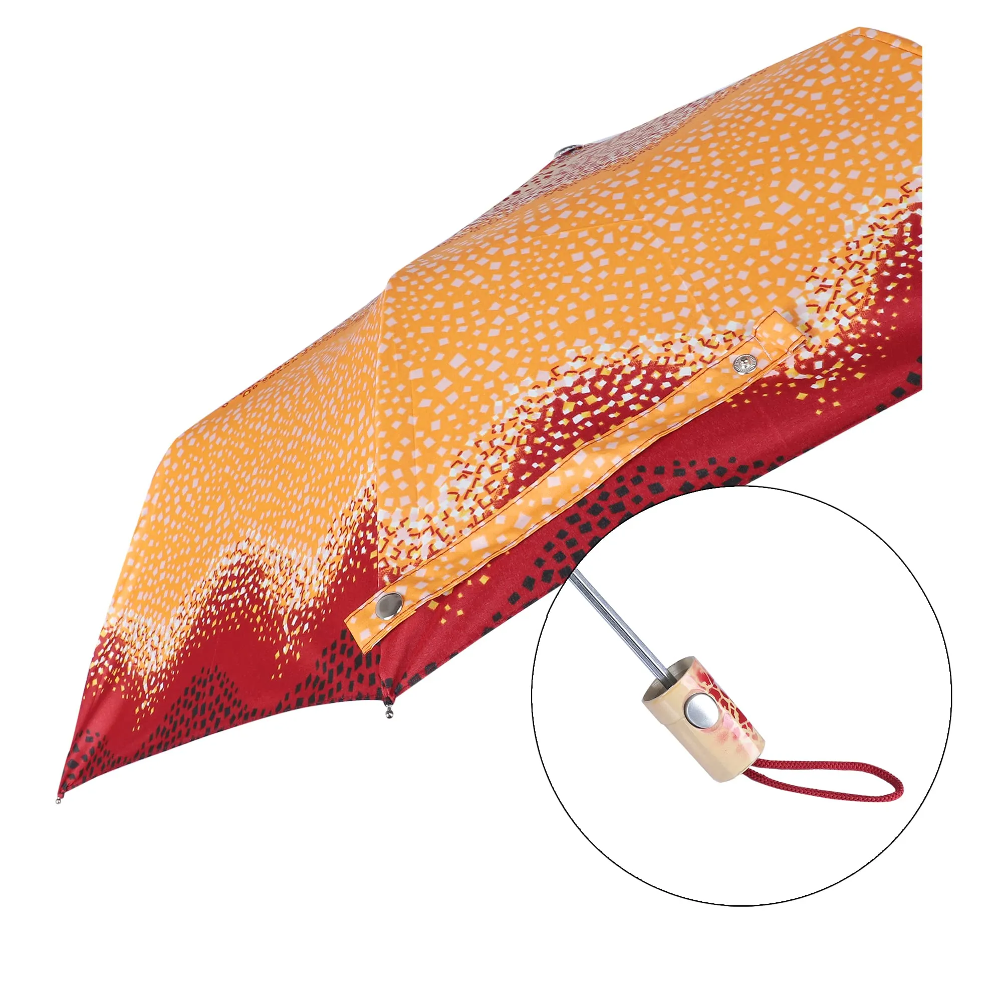 THE CLOWNFISH Umbrella 3 Fold Auto Open Waterproof Pongee Double Coated Silver Lined Umbrellas For Men and Women (Printed Design- Orange)