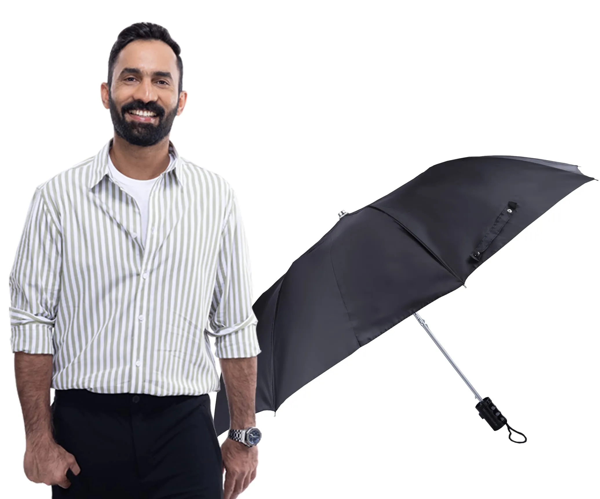 THE CLOWNFISH Umbrella Mist Series 2- Fold Auto Open Waterproof Water Repellent 190 T Polyester Double Coated Silver Lined Umbrellas For Men and Women (Plain Black)