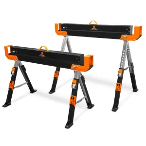 WEN WA1302 1300-Pound Capacity Height Adjustable Folding Steel Saw Horse with 2x4 Support Arms, Two Pack