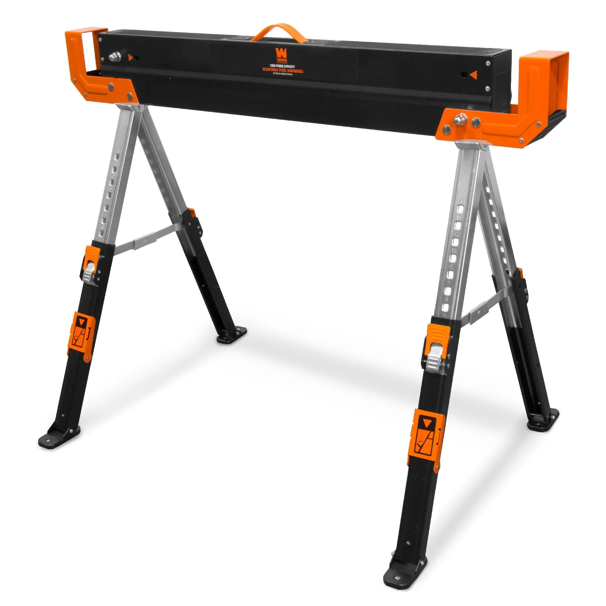 WEN WA1302 1300-Pound Capacity Height Adjustable Folding Steel Saw Horse with 2x4 Support Arms, Two Pack