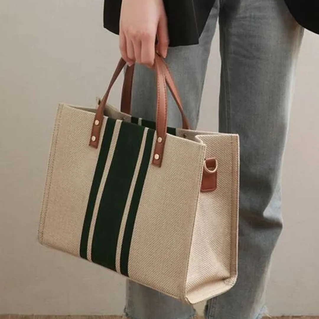 Women's Striped Canvas Handbag